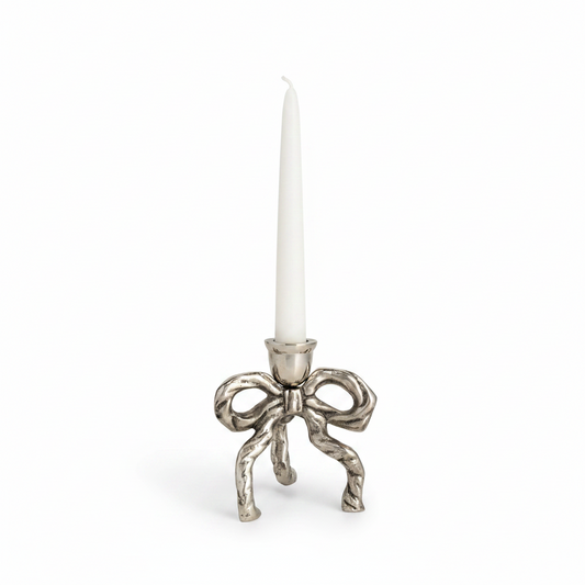 Silver Bow Taper Candle Holder Small