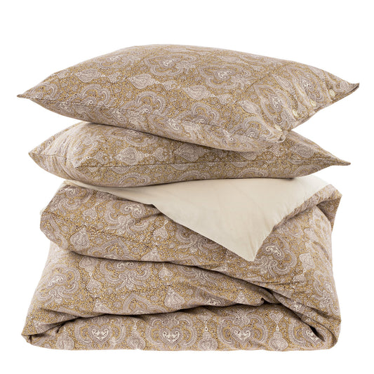 Astrid Block Print Queen Duvet Set, Gold