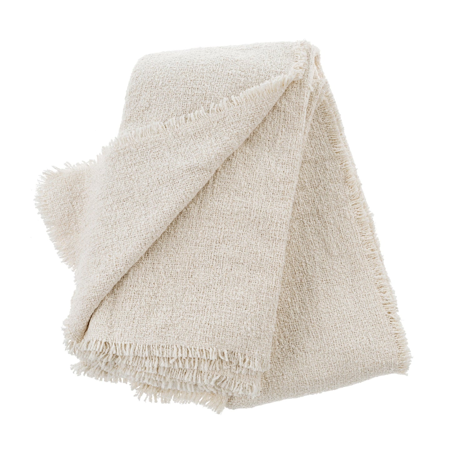 Fringed Boucle Bed Blanket, Off White
