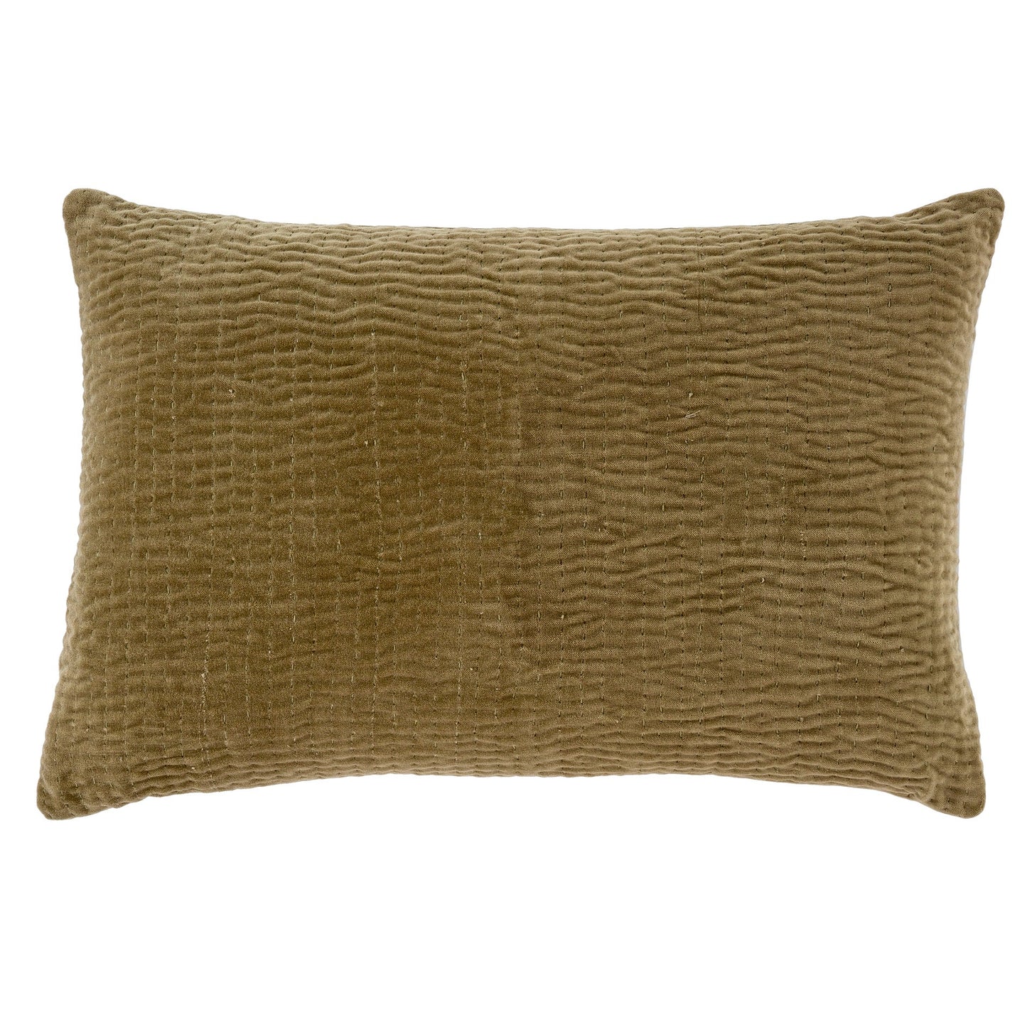 Velvet Kantha-Stitch Pillow Green