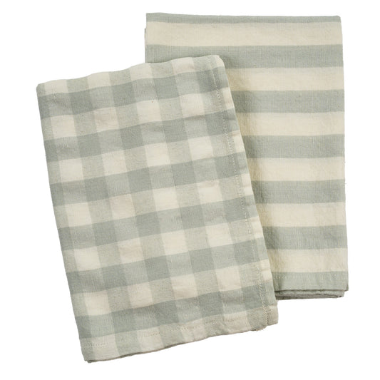 Gingham Stripe Linen Kitchen Towel Aqua