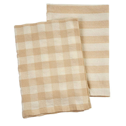 Gingham Stripe Linen Kitchen Towel, Clay