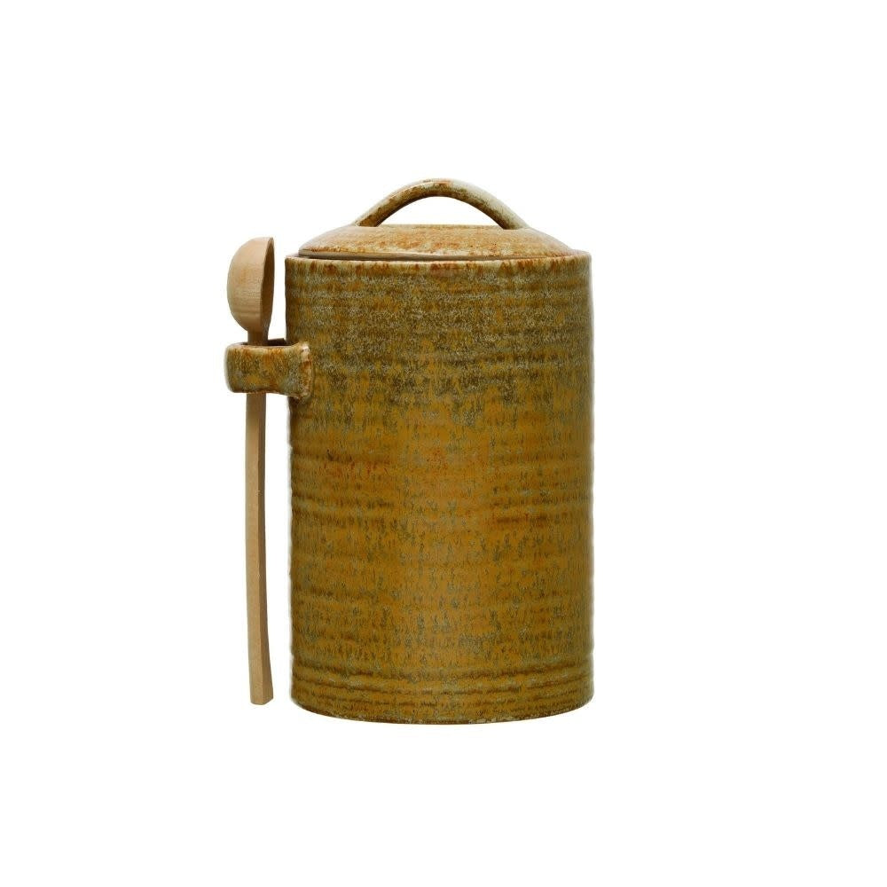Mustard Reactive Glaze Stoneware Canister with Spoon